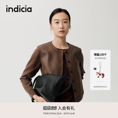 indicia标记商场同款25秋新款老钱风拼接咖色休闲夹克F2C5WT417N