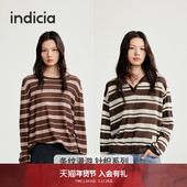女士针织衫 indicia标记25春夏新款 撞色条纹百搭宽松罩衫 L2B5ZZ035
