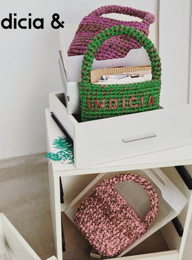 indicia&田园度假风拉菲草手提编织包中号菜篮子水桶包BF2A6BP157