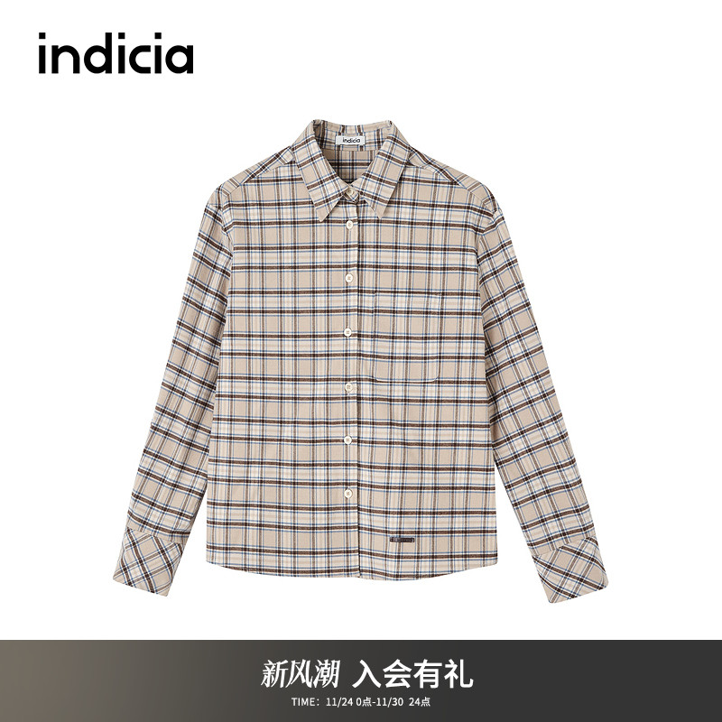 indicia标记商场同款美拉德色系简约格纹衬衫长袖F2D4CS805N