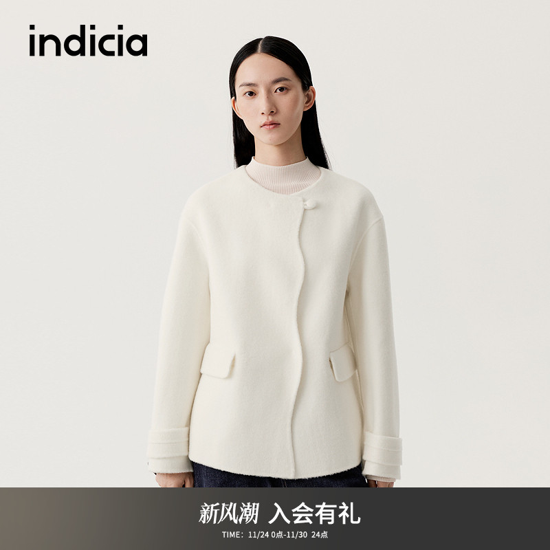 indicia标记2025冬季新款温柔优雅冬日氛围感带围巾大衣L2D5DY296