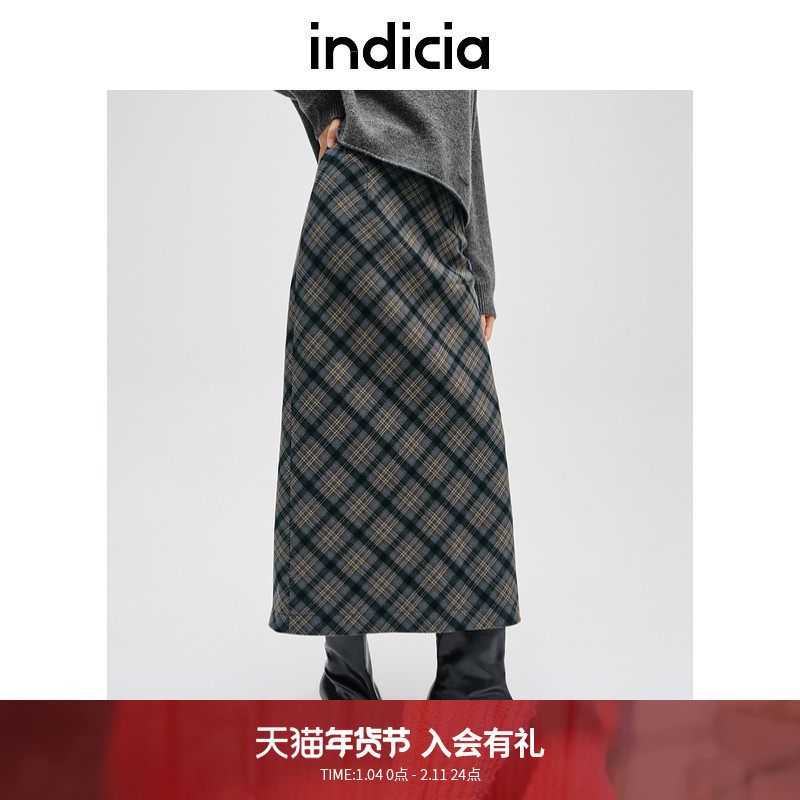 indicia标记商场同款冬季新款百搭格纹开叉优雅半身裙F2D4QZ775C,女装/女士精品,半身裙,淘宝优惠券,粉丝福利购,淘宝优惠卷