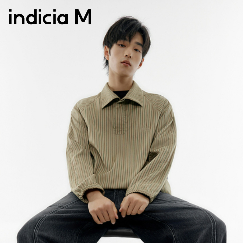 indiciaM标记男装商场同款竖条纹简约咖色衬衫宽松M6A410CS028
