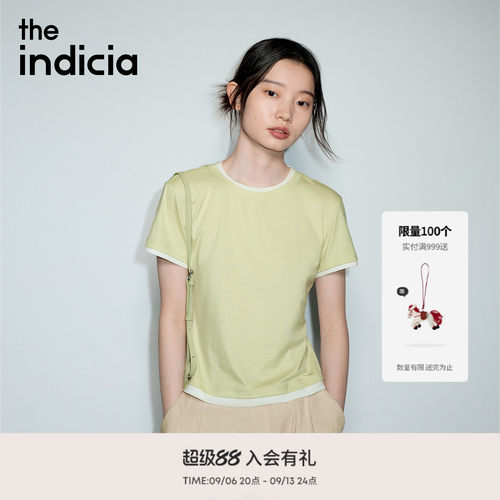 the indicia标记2026夏季新款假两件撞色莱赛尔短袖T恤L2B6TX178Q