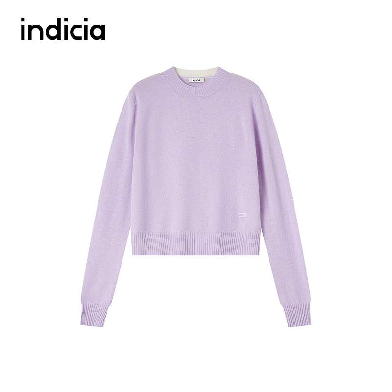 indicia标记商场同款25冬新款软糯舒服薰衣草紫针织衫 F2D5ZZ455F