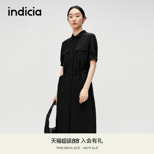 indicia标记桑蚕丝短袖连衣裙