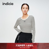 indicia标记商场同款 早春简约百搭黑白条纹圆领针织衫 6A403ZZ125C
