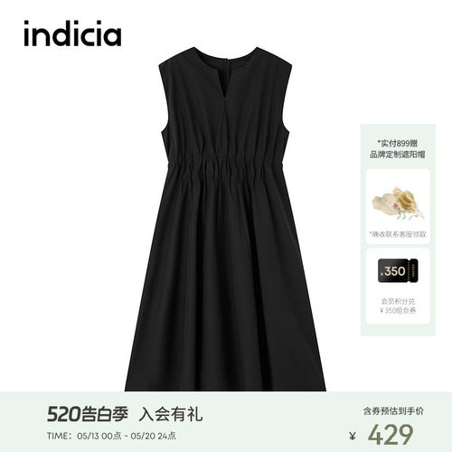 indicia标记夏季新款褶皱设计感无袖连衣裙舒适A字长裙F2C5LQ316C