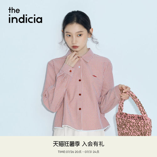 indicia标记2026夏新款轻法式甜妹风红格纹短款长袖衬衫L2B6CS068