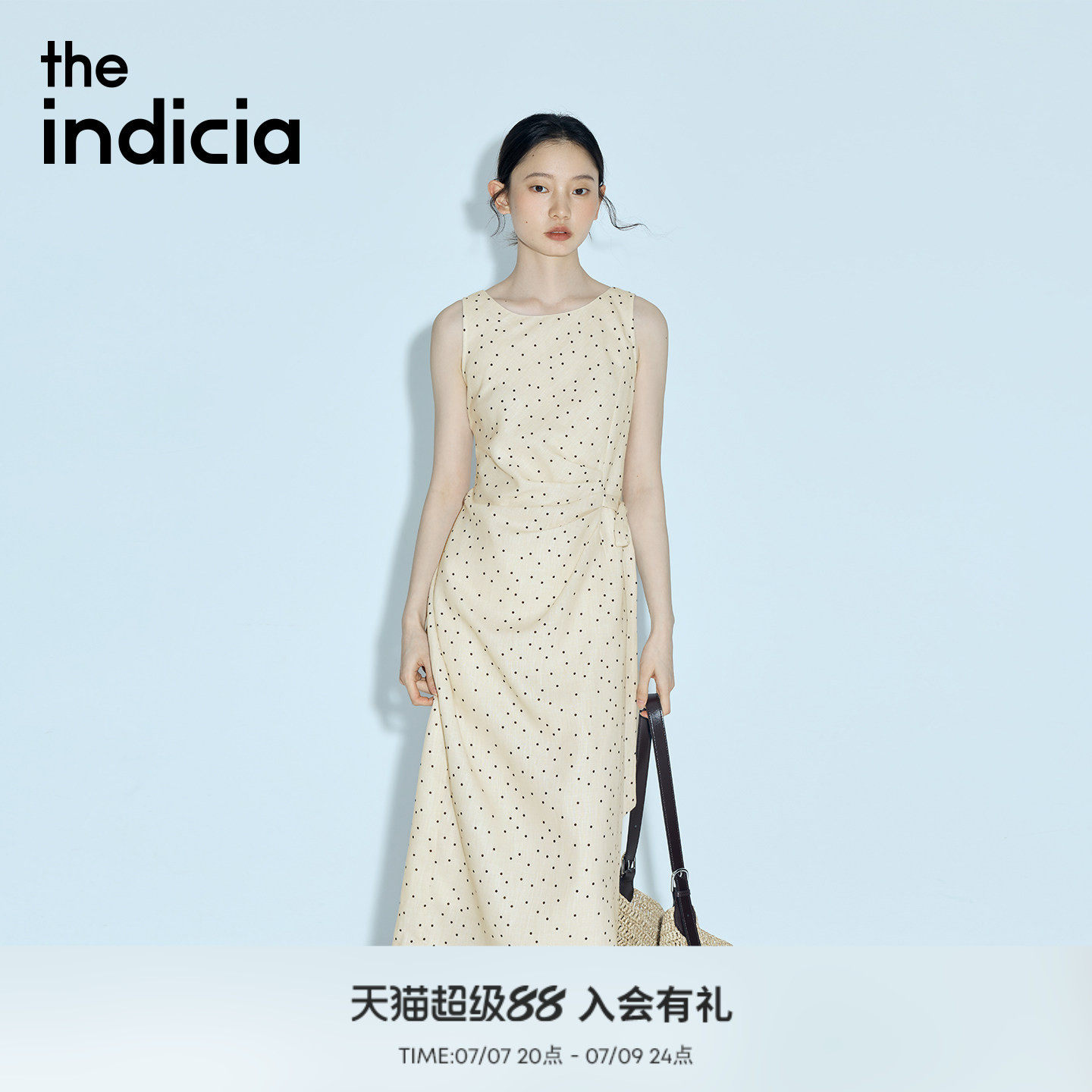 indicia标记2026夏新款复古法式波点收腰气质无袖连衣裙L2B6LQ090