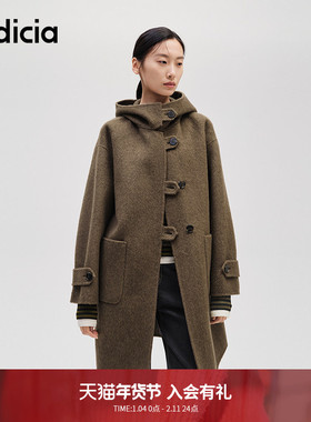 【牦牛绒大衣】indicia标记冬季摩卡棕呢中长款外套 F2D4DY739C
