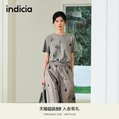 indicia标记商场同款夏季新款休闲简约印花纯棉T恤短袖F2B5TX137N