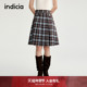 indicia标记2025春新款 学院风蓝咖格可露丽半裙a字短裙L2C5QZ165
