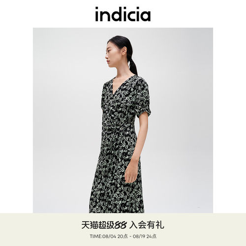 indicia标记碎花气质度假连衣裙