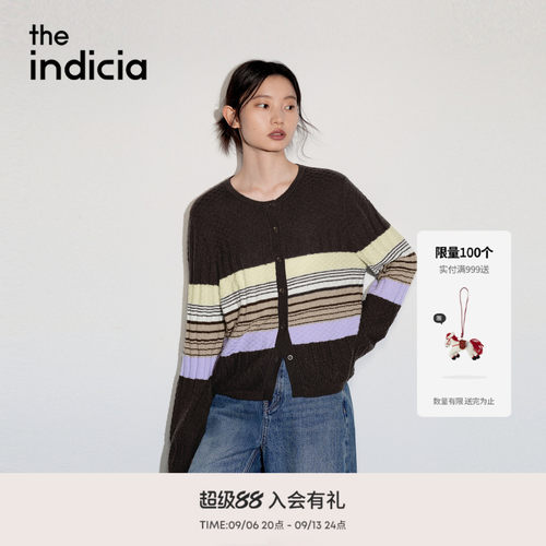 the indicia标记2026秋季新款复古温柔感撞色条纹开衫 L2C6KS221Z