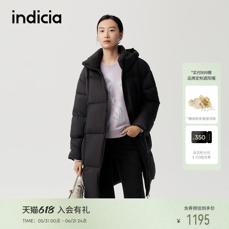 【云朵羽绒】indicia标记90%鸭绒长款连帽保暖羽绒服女F2D4YR797F