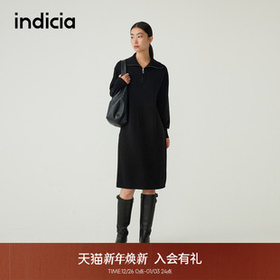 indicia标记商场同款 秋冬绵羊毛针织高领过膝纯色长裙5D311LQ606F