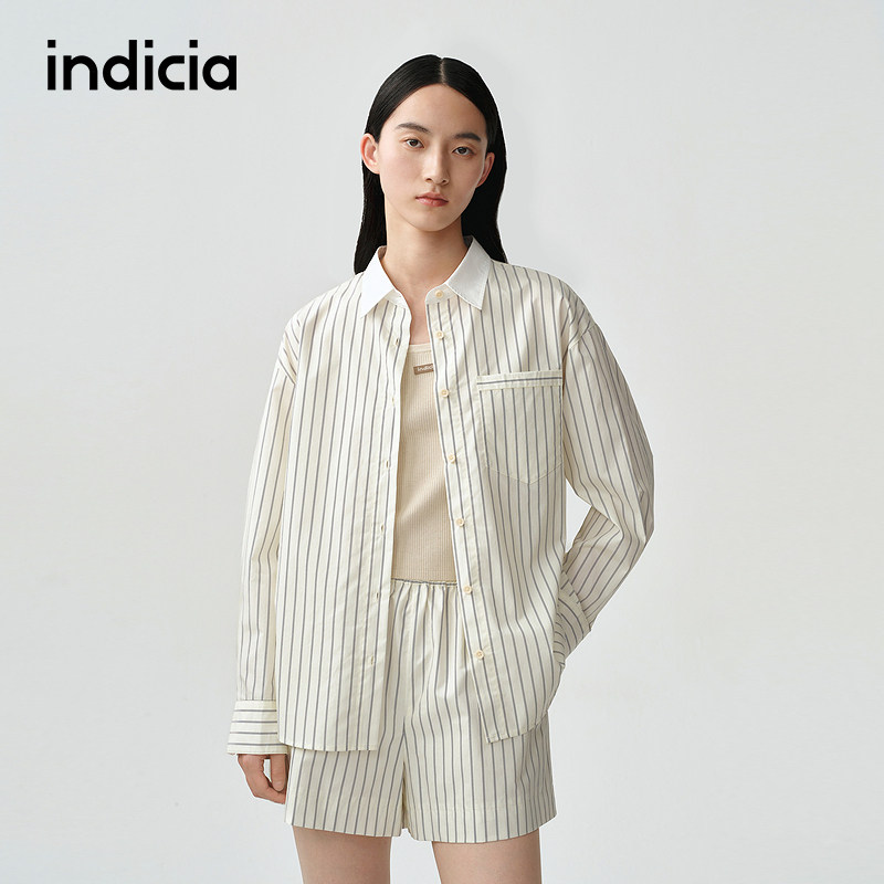 indicia标记商场同款夏季新款简约质感慵懒风条纹衬衫 F2B5CS109C图片