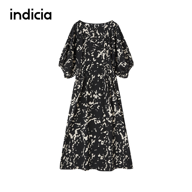 indicia标记商场同款夏款桑蚕丝印花度假风连衣裙6B406LQ398C