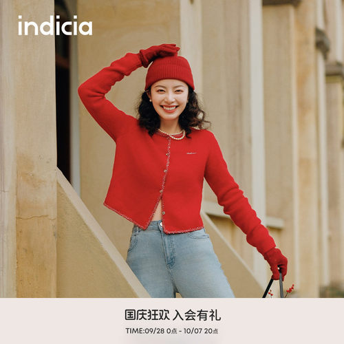 indicia标记春款羊驼毛红色开衫