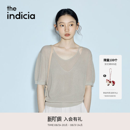 indicia标记2026夏新款极简松弛老钱风假两件V领针织衫 L2B6ZZ115