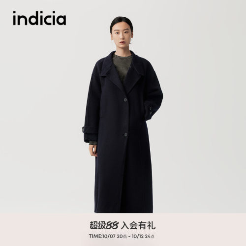 indicia标记羊驼毛长款毛呢大衣