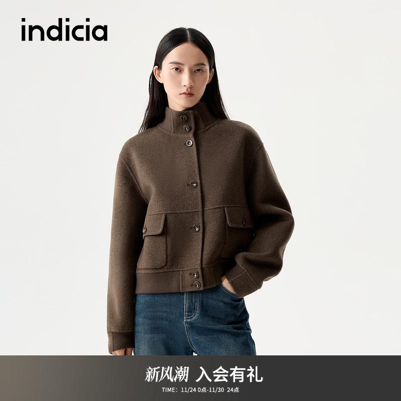 indicia标记25冬新款美式复古气质工装外套高领短款大衣L2D5DY227