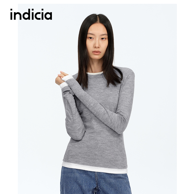 indicia标记商场同款25春新款简约百搭款撞色针织衫F2A5ZZ041F