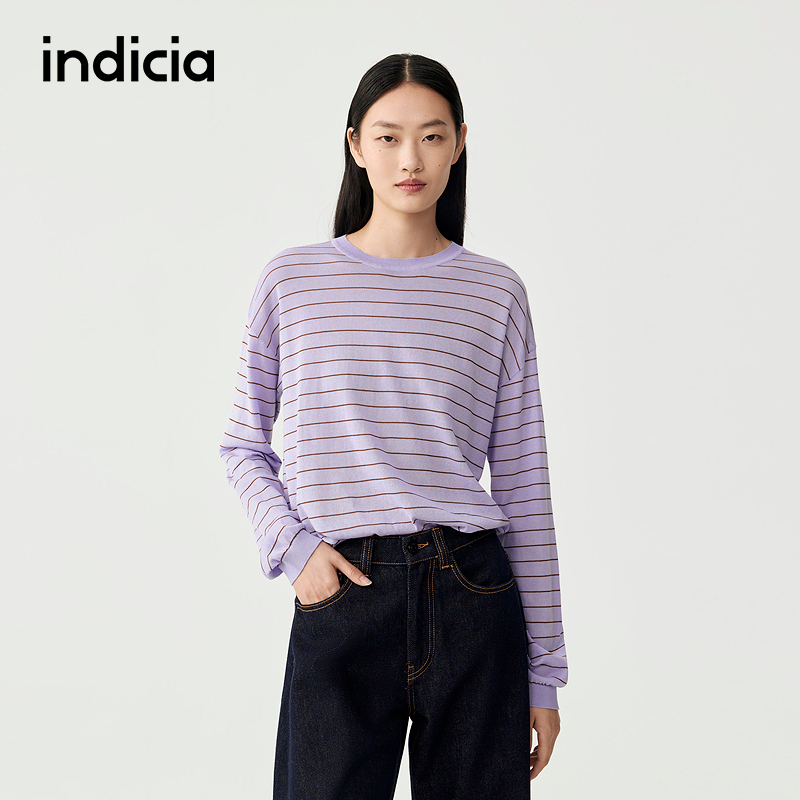 indicia标记商场同款2025秋新款老钱风慵懒条纹针织衫F2C5ZZ359F