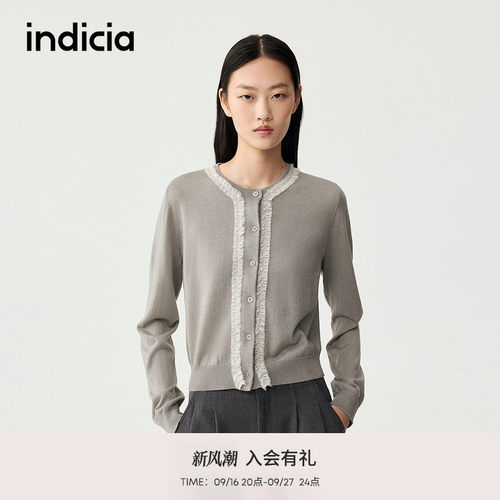 indicia标记商场同款春秋新款重工花边复古圆领开衫F2C5KS313C