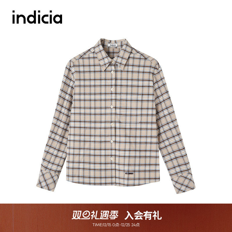 indicia标记商场同款美拉德色系简约格纹衬衫长袖F2D4CS805N
