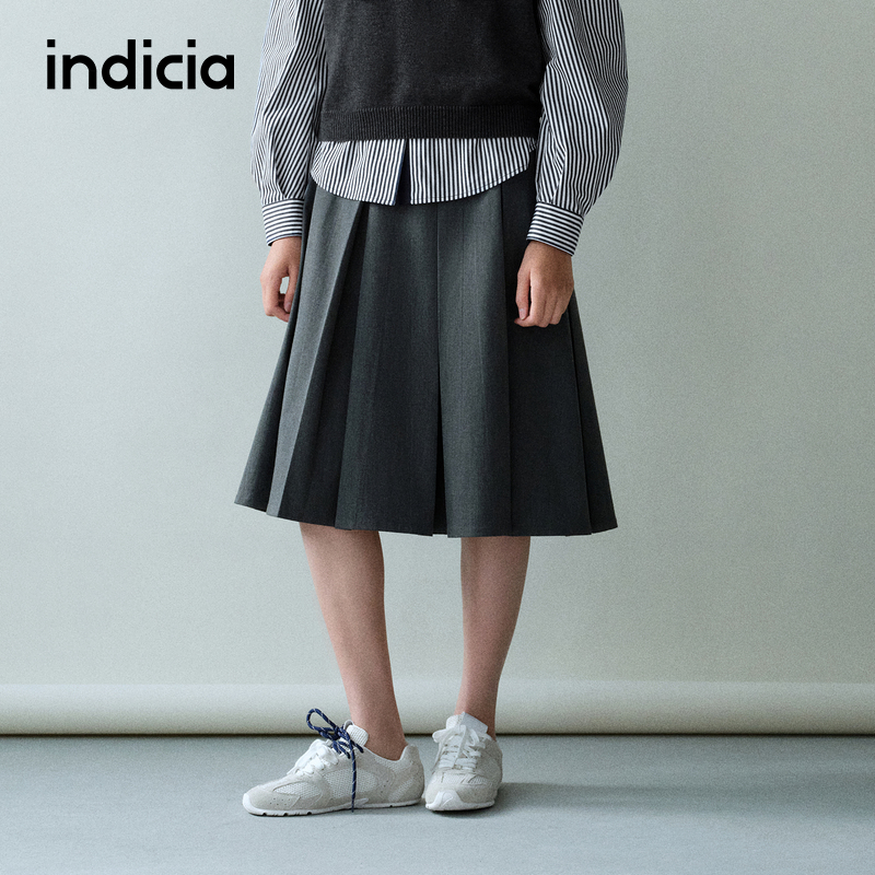 indicia标记商场同款25春新款学院风高腰百搭百褶裙F2A5QZ067C