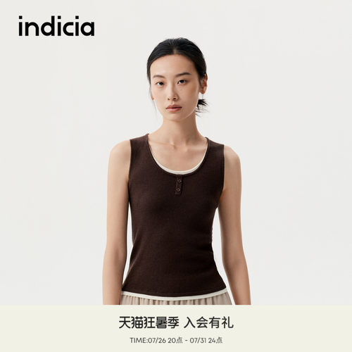 indicia标记商场同款夏季百搭撞色假两件设计针织背心 F2C5BX409C