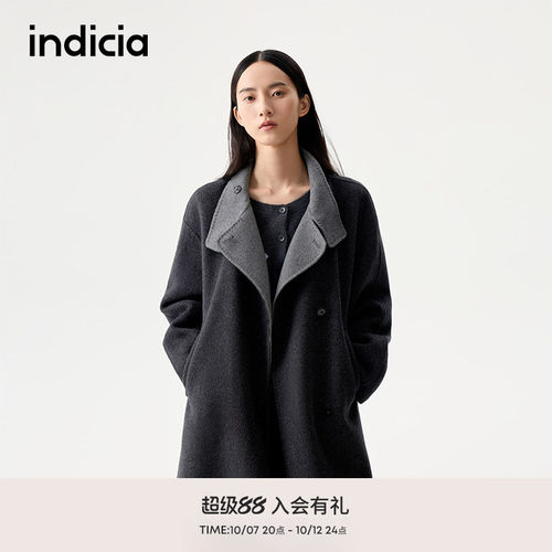 indicia标记山羊绒毛呢大衣外套