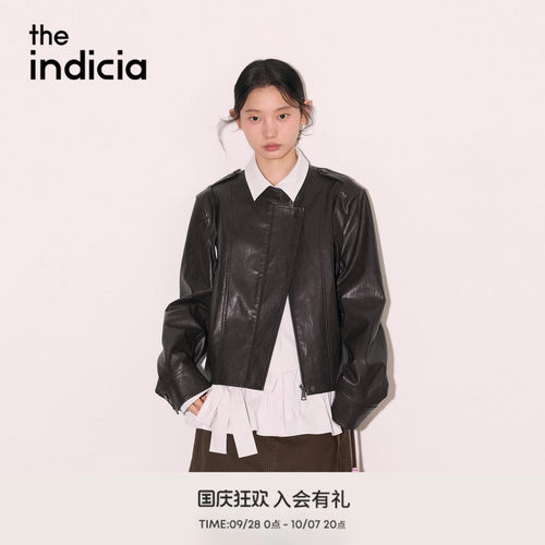 the indicia标记2026秋季新款复古做旧可拆袖设计皮衣 L2C6PY234Z
