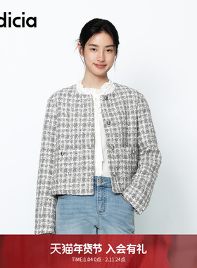 indicia标记商场同款早春时尚小香风外套撞色格子上衣6A401WT047C