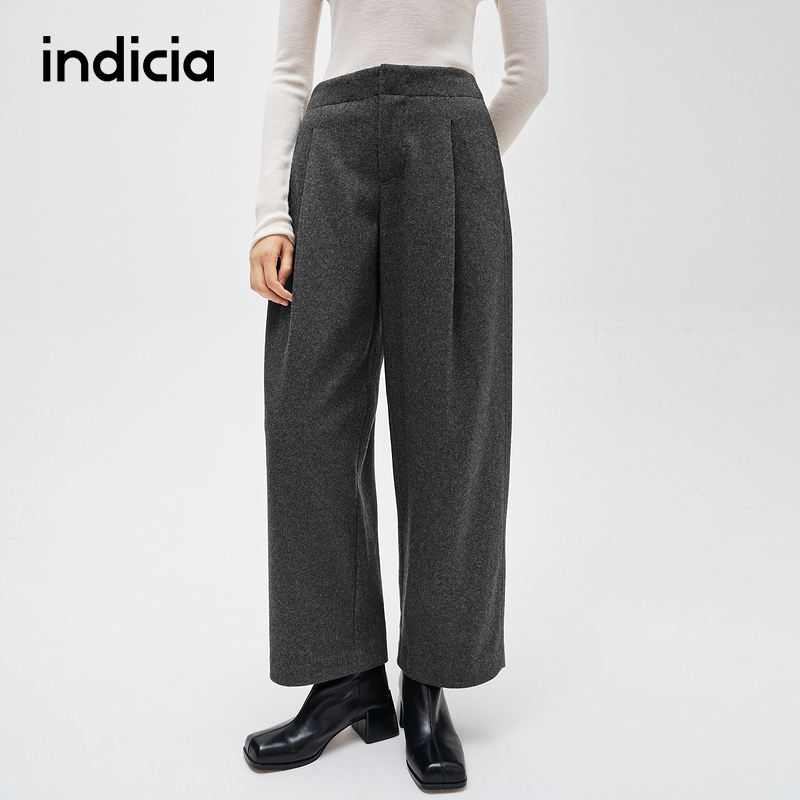 indicia标记商场25冬新款压褶宽松简约百搭休闲裤 F2D4KZ676F