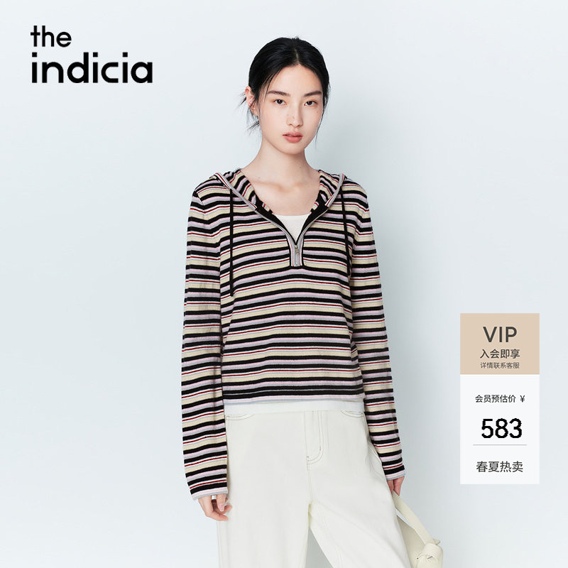 indicia标记2026春季新款轻盈舒适松弛感条纹短款针织衫L2A6ZZ036图片