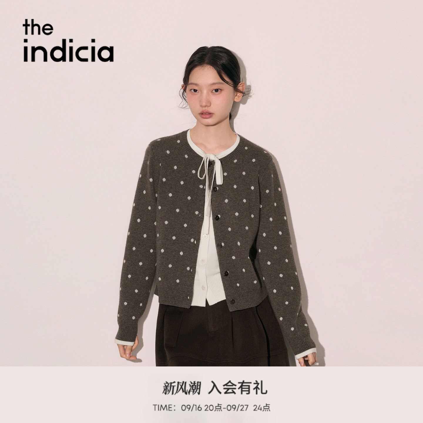the indicia标记2026冬季新款复古俏皮假两件波点开衫 L2D6KS274Y图片
