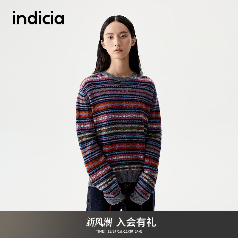 indicia标记2025冬季新款简约大方多彩复古俏皮针织毛衫L2D5MS230