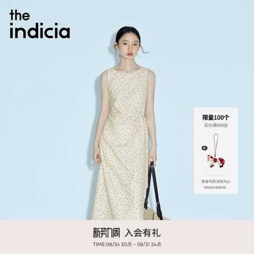 indicia标记2026夏新款复古法式波点收腰气质无袖连衣裙L2B6LQ090