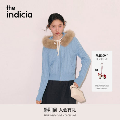 the indicia标记2026秋季新款雾面浅蓝氛围感毛领开衫 L2C6KS240Y