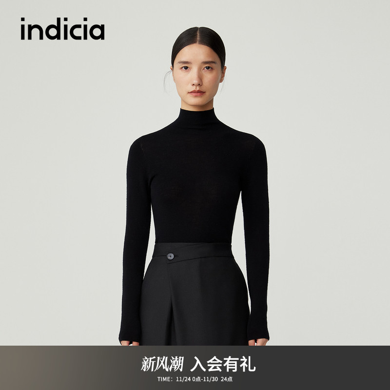 标记针织衫indicia简约高领