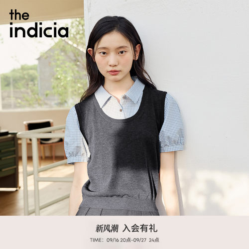 the indicia标记2026夏新款复古学院风假两件格纹衬衫 L2B6CS112C