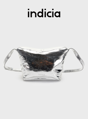 indicia标记包包羊皮牛皮单肩斜挎包银色皱痕摇滚风包S5C309BP116