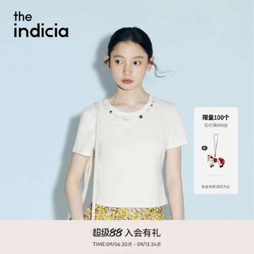 the indicia标记2026夏新款设计感串珠装饰正肩短袖T恤 L2B6TX112