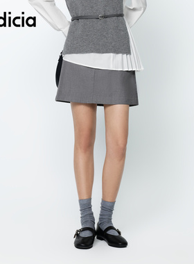 标记商场同款25春新款极简灰色高腰A字韩系短裙F2A5QZ066C