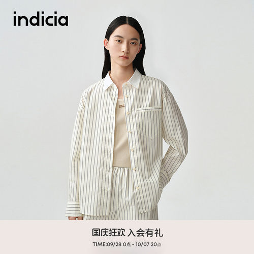 indicia标记商场同款夏季新款简约质感慵懒风条纹衬衫 F2B5CS109C