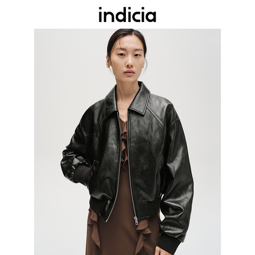 indicia标记利落率性翻领皮衣