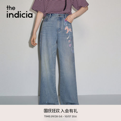 the indicia标记2026秋季新款复古水洗趣味印花牛仔裤 L2C6NK203Y